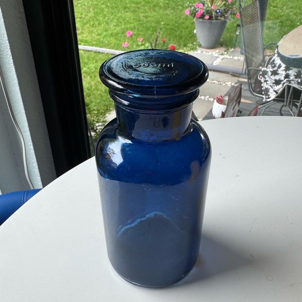 Rare Vintage Apothecary Cobalt Blue Glass Jar 500ml Ground Glass Lid